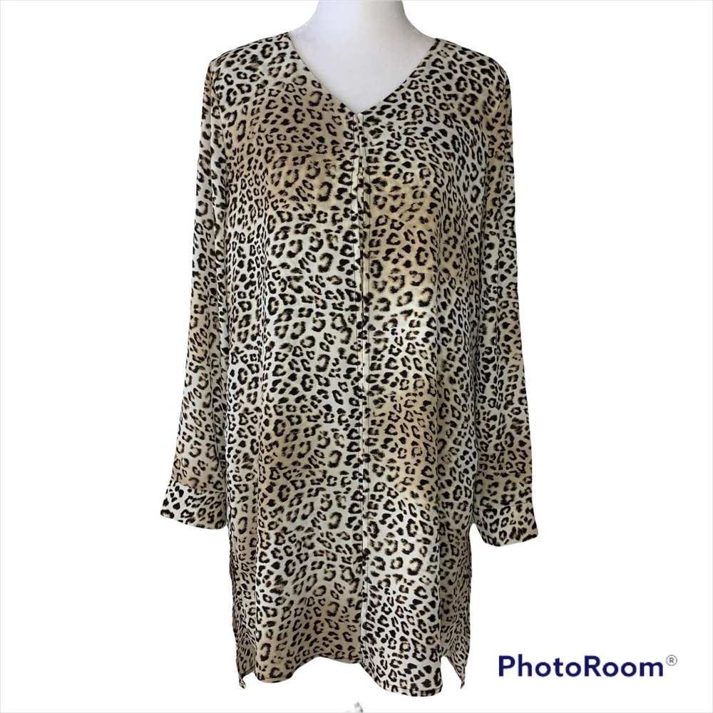 Chico’s 0 Size 4-6 Leopard Print Overlay Long Sleeve Longline Tunic Top